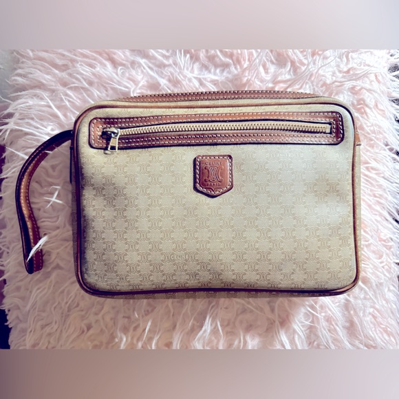 CELINE - Macadam Wristlet/Clutch - Vintage - Brown and Cream 100% Authentic - Picture 1 of 15